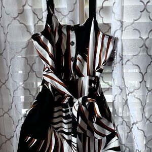 Nine West Women's Black Rust White Romper Pockets Button Front Tie Belt XXL NWT